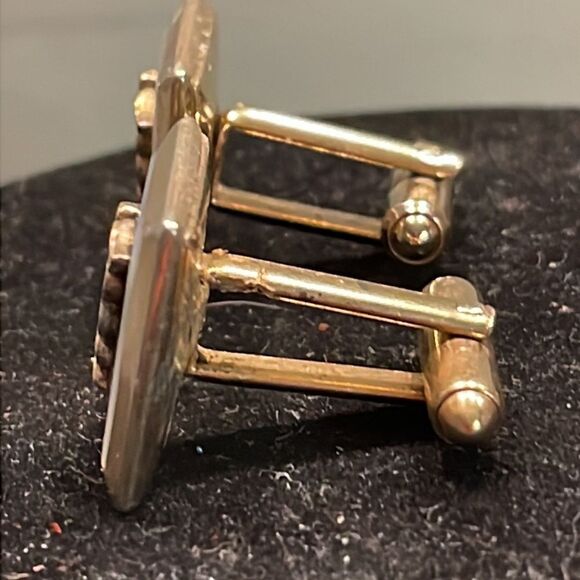 Vintage-1950s-1” square gold/silver tone Caduceus medical bullet back cuff links - Picture 12 of 14